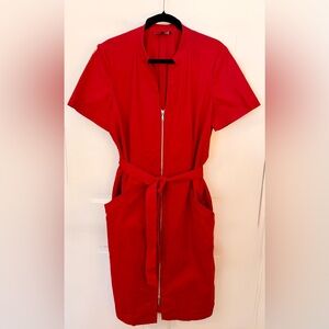Lafayette 148 Red-Belted Zip-Front Dress, Women’s Sz 14, Pre-Loved, MSRP $998